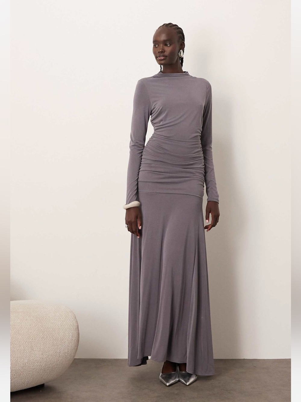 ARRANGE long sleeve drape maxi dress in charcoal